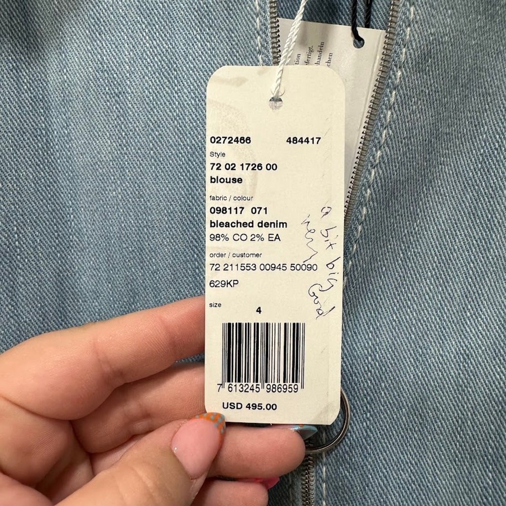 Akris Punto Womens Top Size 4 Light Blue Bleached Denim Cotton Blouse Frayed NEW - Picture 9 of 12